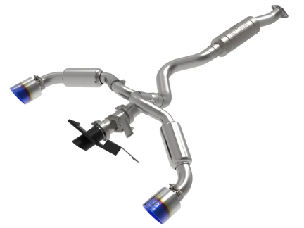 Picture of aFe Gemini GR Corolla XV 3 IN to 2-1/2 IN 304 Stainless Steel Cat-Back Exhaust System w/ Cut-Out (Blue Flame Tip) - 2023+ GR Corolla