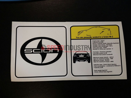 Picture of Scion FR-S Visor Spec Sheet Sticker