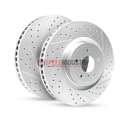 Picture of R1 Concepts GEO-Carbon Drilled and Slotted Front Brake Rotors - 2020+ GR Supra 3.0